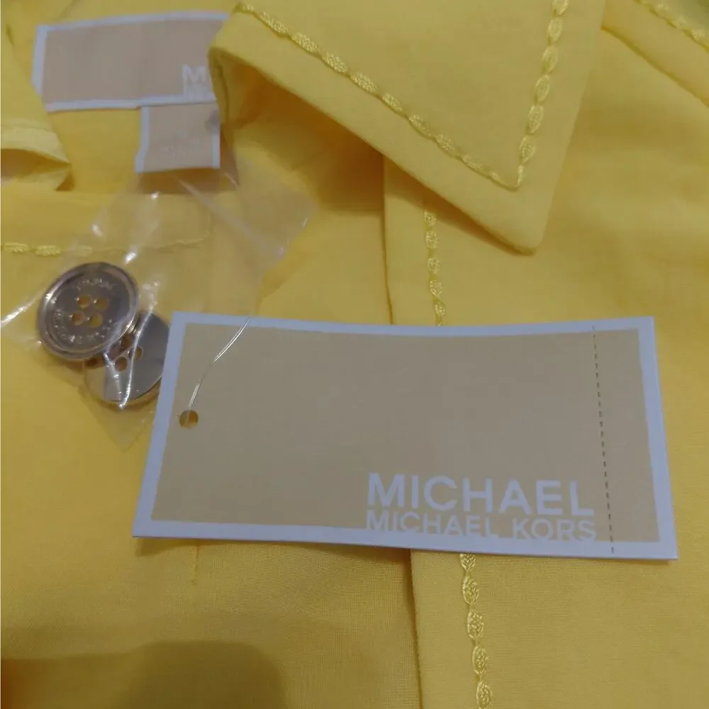 Michael Kors Womens Trench Coat Small Yellow Belted Quiet Luxury Office Chic